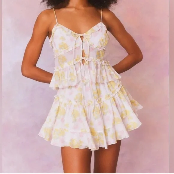 Love Shack Fancy Floral Tiered Mini Dress XS - Picture 1 of 6